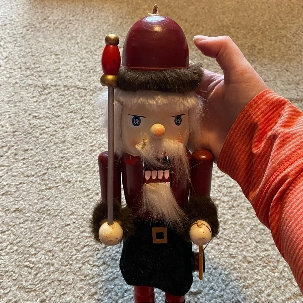 Drumming Nutcracker Wooden Christmas Decor Red Gray